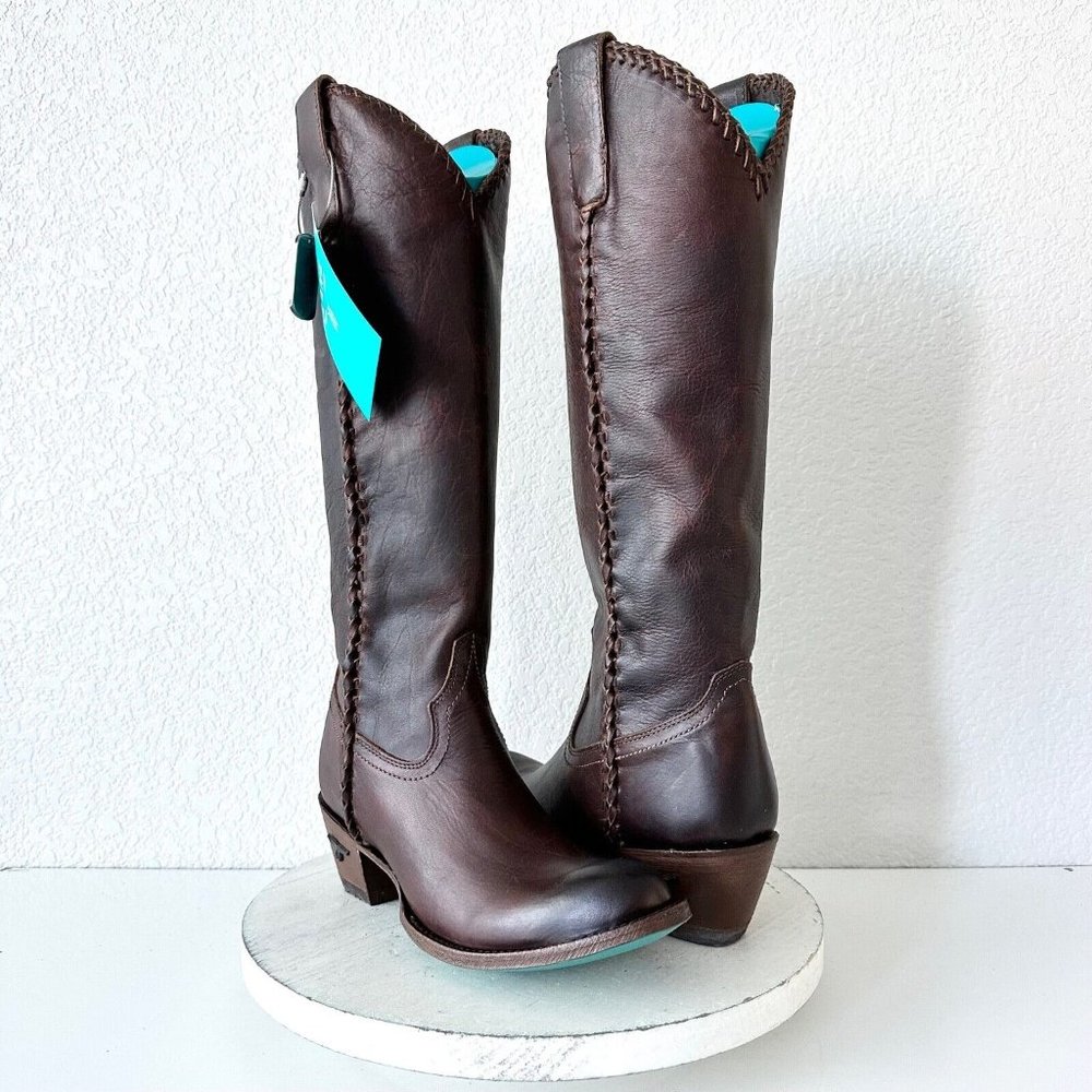 Women’s Brown Leather Heeled Boots - Picture 2 of 12
